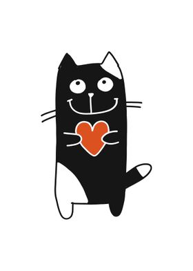 Cat Holding Heart Love