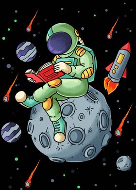 Reading book on the moon