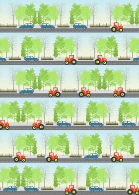 Cars and trees pattern