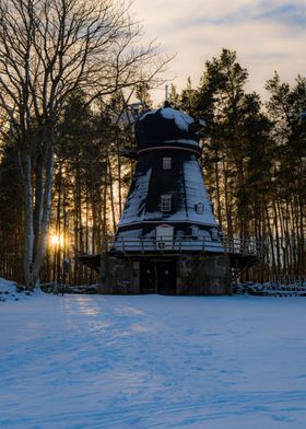 Old windmill in winter