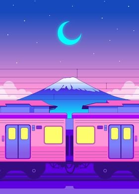 train and fuji mountain