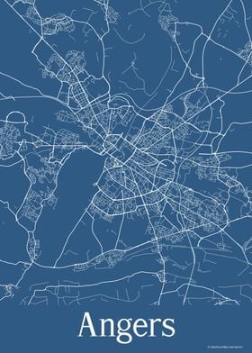 Angers France Blue Map