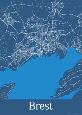 Brest France Blue Map