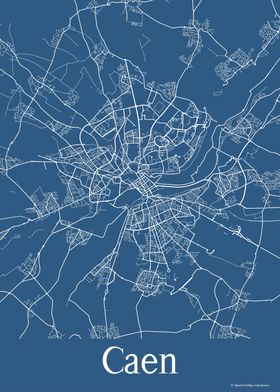 Caen France Blue Map