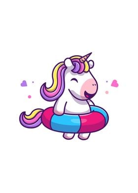 Cute Unicorn Swimming