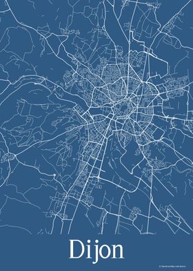 Dijon France Blue Map