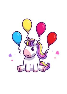 Cute Unicorn With Balloon 