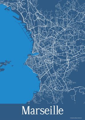 Marseille France Blue Map