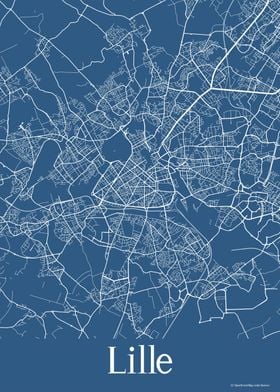 Lille France Blue Map