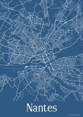 Nantes France Blue Map