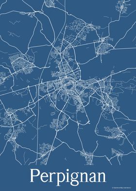 Perpignan France Blue Map