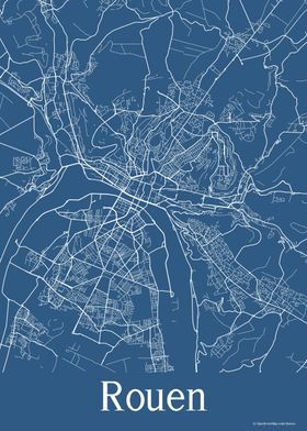 Rouen France Blue Map