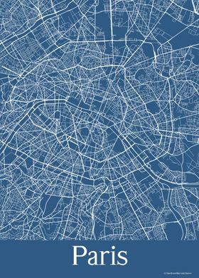 Paris France Blue Map