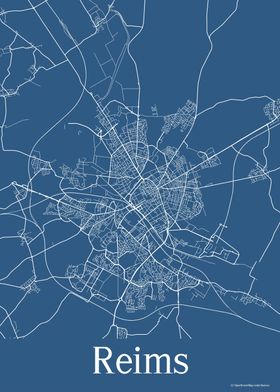 Reims France Blue Map