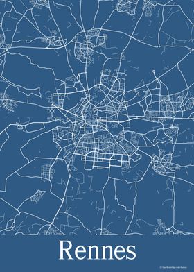 Rennes France Blue Map