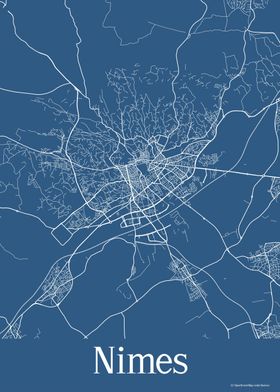 Nimes France Blue Map