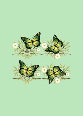 Four green butterflies