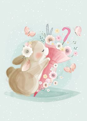 Cute Bunny and Umbrella