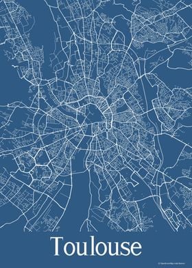 Toulouse France Blue Map