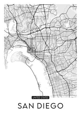 San Diego City White Map
