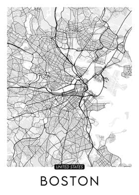 Boston City White Map