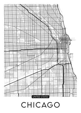 Chicago City White Map