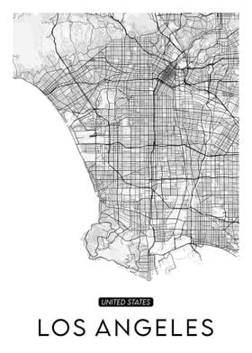 Los Angeles City White Map