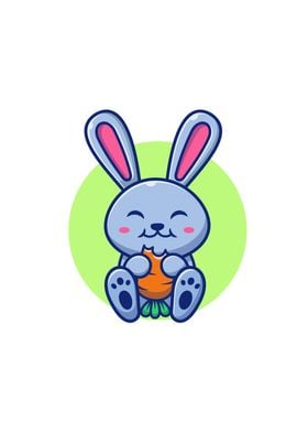 Cute Rabbit Eating Carrot 