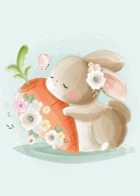 Cute Bunny Hugging Carrot