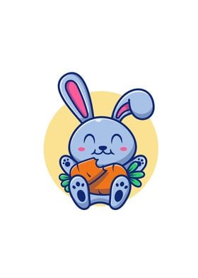 Cute Rabbit Eating Carrot 