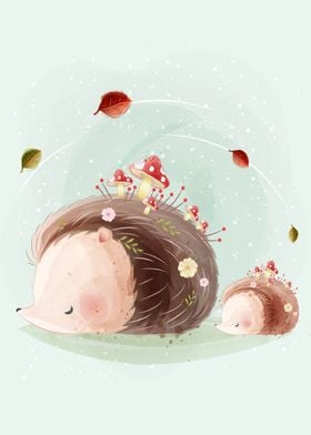 Cute Mommy Baby Hedgehog