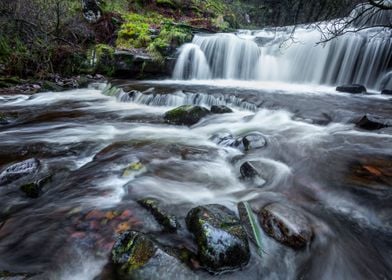 Wet rocks and waterfalls