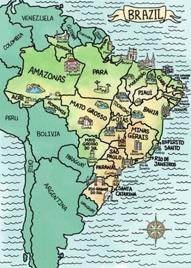 Watercolor Map of Brazil