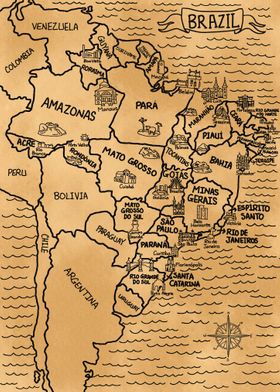 Vintage Map of Brazil