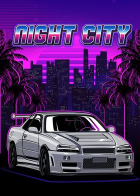 r34 skyline night city