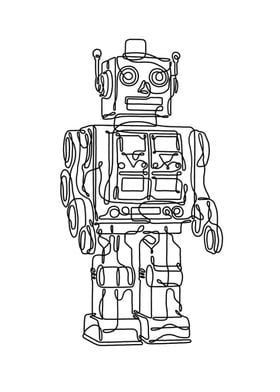 Robot Line Art White