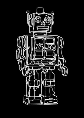 Robot Line Art Black