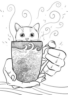 Cat in a cup of tea