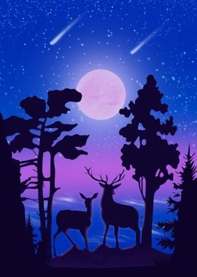 landscape scene  of deers