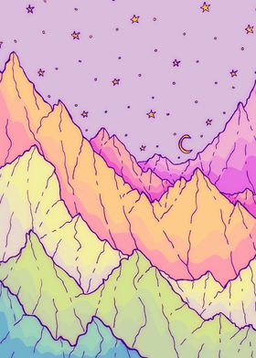 A pastel mountain range