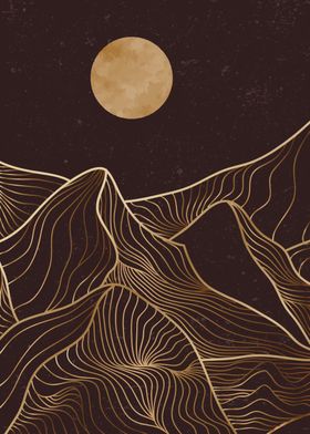 Mountain line art and Moon