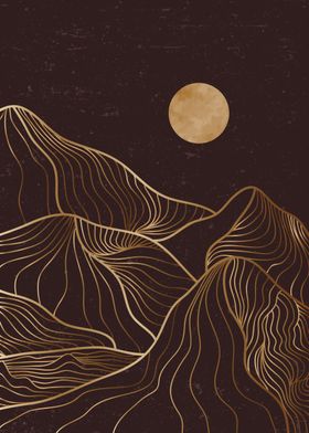 Mountain line art and moon