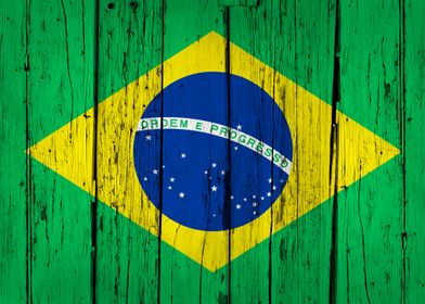 Wooden Texture Brazil Flag