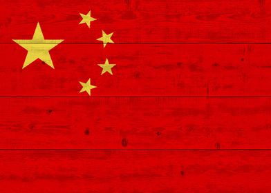 Wooden Texture China Flag