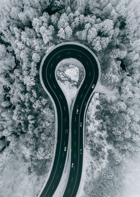 Curvy street in winter