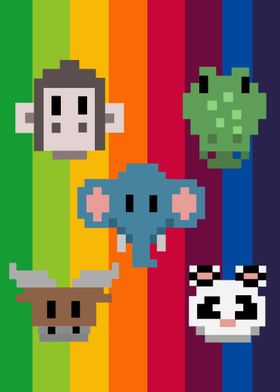 pixels rainbow animals