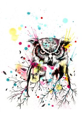 Rainbow Splatter Owl