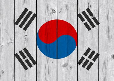 Wooden Texture Korea Flag