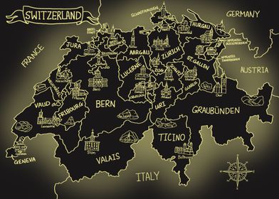 Glowing Switzerland Map