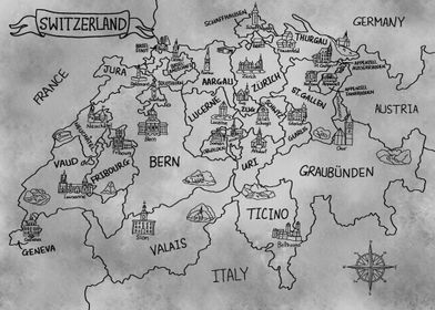 Switzerland Gray Map